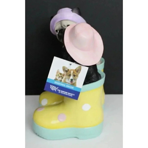 Easter Spring Dog Statue Dachshund & Pug In Rainboots Humane Society Figure - Picture 4 of 4